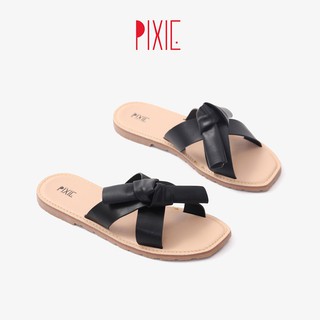 Dép Nữ Quai Chéo Nơ Thắt Màu Đen Pixie X448