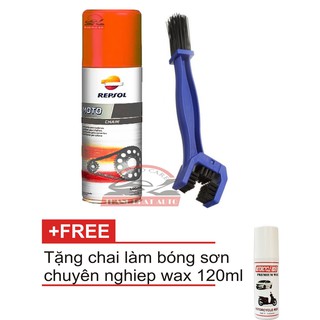 Chai xịt Dưỡng sên Repsol Moto Chain Lube 400ml và bàn chải 3D chuên nghiệp tặng chai làm bóng sơn WAX120ml