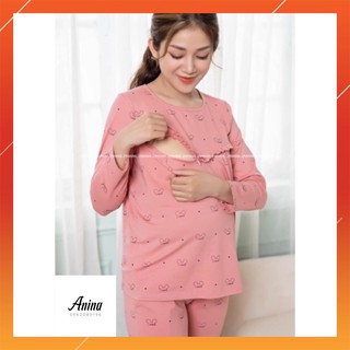 Đồ bộ bầu và sau sinh kéo khóa ngực cho con bú , Chất coton mềm mịn mặc nhà cho mẹ bầu BD900