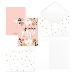 Thiệp tặng mẹ, mother’s day, ngày của mẹ, ngày phụ nữ, Vu Lan SUPER MOM 12,5x17,6 SDstationery PINK FLOWER hoa màu hồng