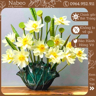 Bình Cắm Hoa, Lọ Cắm Hoa Lá Sen Đắp Nổi Gốm Sứ Bát Tràng - Bình Hoa Đẹp Decor