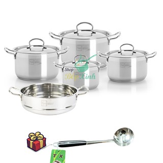 Bộ nồi xửng cao cấp 3 đáy inox 304 FiveStar Plus vancover bếp từ nắp inox(1 N16cm x1N18cmx1 N20cm x1 N24cmx1xửng24cm )
