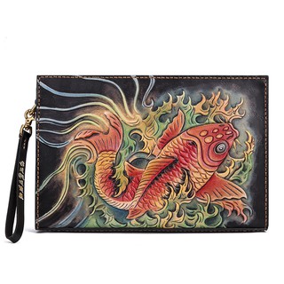 Túi Clutch Cá Chép Xanh Điêu Khắc Thủ Công TV602
