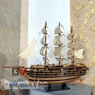 Mô hình thuyền gỗ thuyền trang trí tàu chiến cổ Napoleon của Pháp - Thân tàu dài 60cm - Gỗ xoan đào - Loại 1