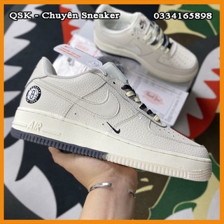 Giày sneaker nam nữ af1 BROOKLYN CREAM trắng phản quang swoosh fullbox cao cấp, giày thể thao nam nữ da nhăn đi êm