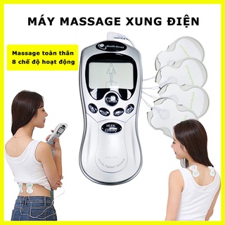 Máy massage xung điện kèm 4 miếng dán vật lý trị liệu mát xa châm cứu bấm huyệt cầm tay, máy mát xa xung điện 4 miếng