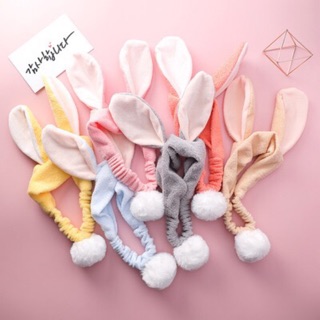 Băng đô nơ vải nhung 3D,băng đô tai thỏ kèm quả bông.băng đô trang điểm makeup cute