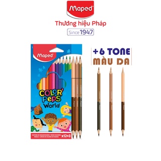 Chì màu Maped Color Pep's World - 12 màu/hộp + 6 màu da giúp sáng tạo các bức tranh đặc sắc