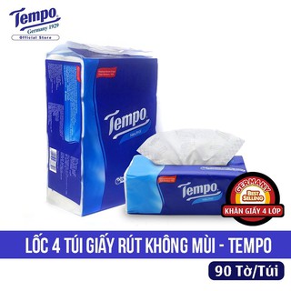 Lốc 4 Gói Khăn Giấy Rút Không Mùi (Giấy 4 Lớp) TEMPO - 90 Tờ/ Gói