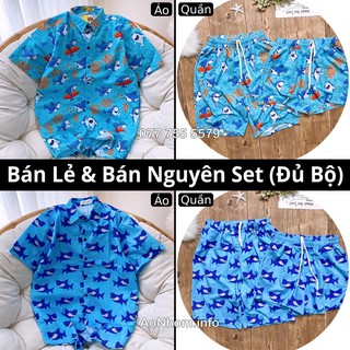 Bán Lẻ và Bán Nguyên Set (Đủ Bộ Áo và Quần) - Cá 7 Màu, Cá Mập Xanh, Cá Mập San Hô - Đủ size Em Bé, S, M, L, XL, XXL