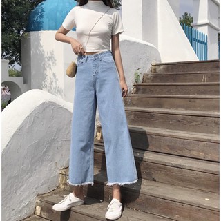 Quần Jeans Ống Rộng Nữ Nam Unisex Tua Rua Gấu- Quần Ống Rộng Nữ Jeans Ulzzang Q55
