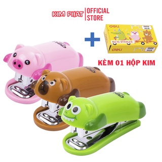 Dập ghim mini số 10 DELI kèm 01 hộp đạn ghim - 12 trang hình dạng con vật dễ thương E0452