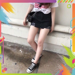 [Bigsize 58-90kg] Quần Váy Jean Bigsize, Đen Rách Thời Trang 2416, Lưng Cao, Co Giãn Mạnh