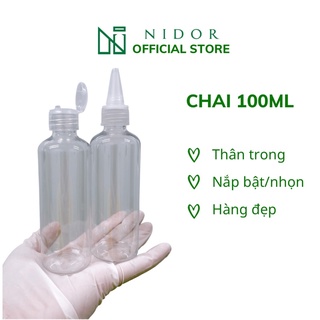 Chai nhựa pet 100ml nắp bật, nắp nhọn chiết mỹ phẩm, dầu, gel,...