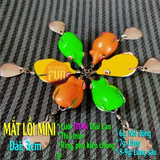 Mồi câu Lure nhái hơi Mắt Lồi Mini, dài 3cm, trị bú bình, ring phụ kiện chống gỉ