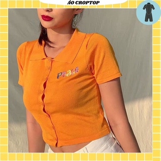 Áo croptop cổ bẻ polo nữ tay lỡ , from rộng, freesize , thun cotton mềm mịn