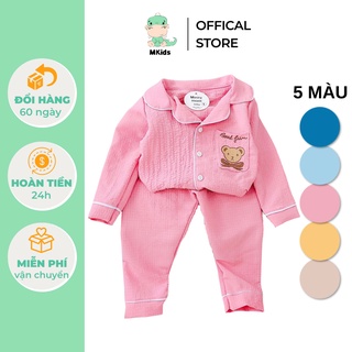Đồ bộ pijama bé gái bé trai 1-5 tuổi, đồ ngủ cho bé gái bé trai, đồ bộ cho bé tay dài túi in hình gấu đáng yêu MKids BT5