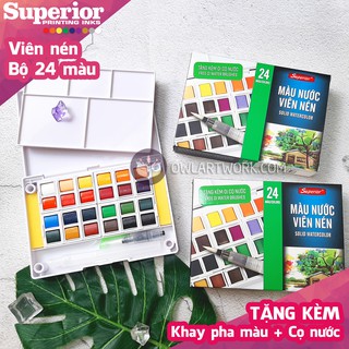[CHÍNH HÃNG] Màu Nước Superior Nén 24 Màu Tặng Kèm Cọ Nước
