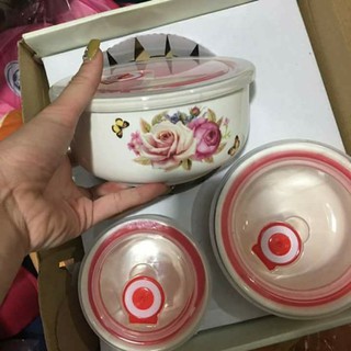 Bộ 3 bát sứ có nắp hút chân không