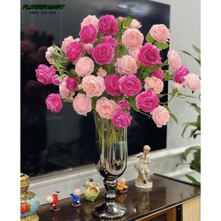 Hoa hồng mẫu đơn cành 2 bông  to 1 nụ thấp 65cm - Hoa giả trang trí tiệc cưới, phụ kiện chụp ảnh, để bàn