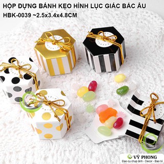 SET 10 HỘP ĐỰNG BÁNH KẸO NOEL GIÁNG SINH SỌC BI NHŨ VÀNG ĐỰNG QUÀ TẶNG CHRISMAS HÌNH LỤC GIÁC PHONG CÁCH BẮC ÂU HBK-0039