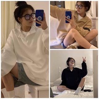 Áo Nỉ Cổ Polo JOLIE Nữ [FREESHIP]  Sweater form rộng tay bồngHoodie trơn màu bánh bèo cá tính Ulzzang