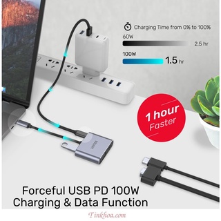 Cáp chuyển Type C sang USB 3.0 + HDMI + VGA + PD 100W UNITEK D1049A kèm cáp nguồn.TYPE-C -> USB 3.0 + HDMI + VGA + PD