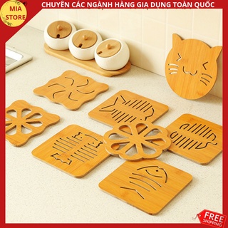 ❤️Lót ly lót nồi bằng gỗ vuông họa tiết dễ thương giá rẻ đồ dùng nhà bếp❤️