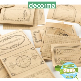 Giấy vintage 30 tờ giấy xé họa tiết retro kẻ grid trang trí sổ, bullet journal YanJi DecorMe