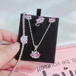 BỘ TRANG SỨC MÈO KITTY NƠ HỒNG CHO BÉ GÁI - TRANG SỨC BẠC S925 TRẺ CON