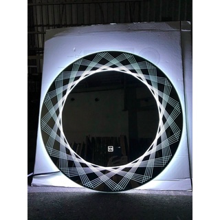 Gương tròn viền led họa tiết sọc
