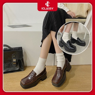 Giày Lolita Nữ Ulzzang Vintage, Giày Oxford Da PU Mũi Vuông, Đế Vuông Cao 7cm Phong Cách Retro Hàn Quốc- Iclassy_shoes