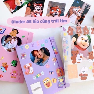 Binder bìa cứng trái tim A5 màu pastel - sổ còng đựng card A5