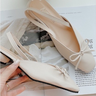 BEESHOES - GIÀY BÚP BÊ NỮ MŨI VUÔNG NƠ - GIÀY BÚP BÊ NỮ MŨI VUÔNG NƠ GÓT TRỤ CAO 2 PHÂN SẴN MÀU KEM 210404