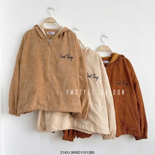 Áo khoác có nón chống nắng thêu Good Things , áo gió nhung gân nữ ulzzang thời trang FmStyle SaiGon 21KU06ND1101