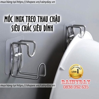 Giá móc inox treo thau chậu khăn đồ dùng nhà tắm nhà bếp dán gắn tường đa năng siêu dính chắc