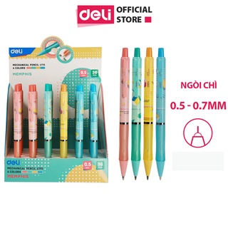 Bút chì kim bấm ngòi 0.5 -0.7mm Deli nhiều màu vỏ nhựa cao cấp an toàn cho học sinh,dân văn phòng họa tiết hoa quả EU715