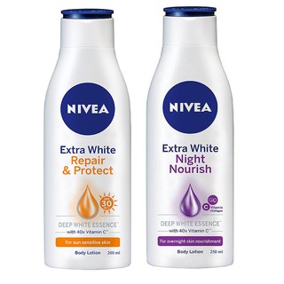 Bộ dưỡng thể Nivea Ban ngày dưỡng trắng, làm săn da 200ml Ban đêm bổ sung Collagen 250ml