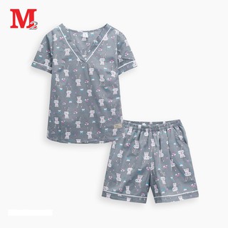 [Mã BMBAU50 giảm 7% đơn 99K] Bộ quần áo nữ cotton quần đùi áo cổ tim viền màu ghi họa tiết thỏ BBSW2007 Thời trang M2