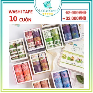 Set 10 cuộn Washi Tape băng dính dán , trang trí có Hộp xinh yêu - A09