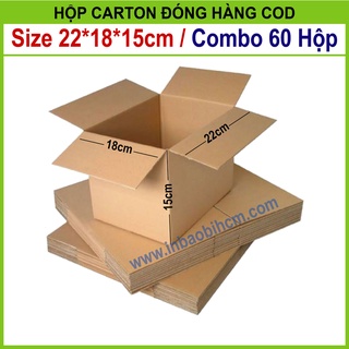 60 Hộp đóng hàng 22x18x15 cm, Hộp carton dày, Cứng cáp, Chuẩn Ship COD, Thùng carton, Hộp giấy giá rẻ, Inbaobi.HCM