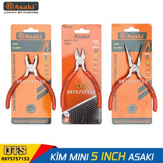 Kìm điện - kìm cắt - kìm nhọn, kìm mini 5 inch Asaki JAPAN STD, thép CR-V độ cứng cao, lò xo tích hợp tiết kiệm sức lực