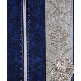 Giấy dán tường hoa văn cổ điển sang trọng màu xanh, họa tiết sọc , khổ 5.3m2 dán keo ngoài