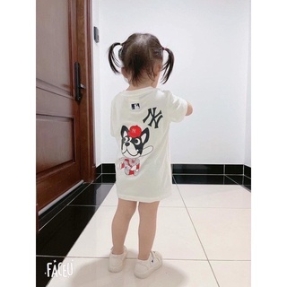 Áo thun tay lỡ unisex hàn quốc MLB NEW YORK hình chó cho bé , áo thun bé trai , bé gái , Kid_genZ