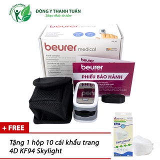 Máy đo nồng độ oxy trong máu và nhịp tim spO2 Beurer PO30 - Tặng kèm hộp khẩu trang 4D KF94 Skylight có FDA