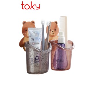 Cốc Gấu Dán Tường Để Bàn Chải - Kem Đánh Răng Dành Cho Bé, Sản Phẩm Tiện Dụng và Không Khoan Đục Tường, Taky 4060