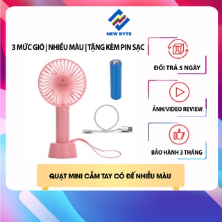 Quạt sạc pin cầm tay có đế để bàn, quạt mini cổng USB tích điện ba tốc độ gió thời gian sử dụng 3h tặng pin và dây sạc