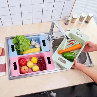 Rổ rửa rau thu gọn Giá đựng đồ ăn thực phẩm hoa quả có tay gác bồn rửa bát điều chỉnh độ dài