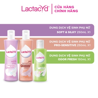 Bộ Dung Dịch Vệ Sinh Lactacyd Soft &amp; Silky Dưỡng Ẩm 250ml + Odor Fresh Ngăn Mùi 150ml + Pro Sensitive Da Nhạy Cảm 250ml