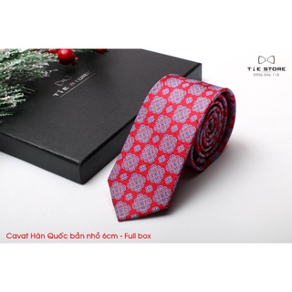 Cà Vạt Nam Bản nhỏ 6cm đỏ hoa văn - Cavat Hàn Quốc Cao Cấp Full box